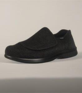 Black slip-on shoe with textured fabric