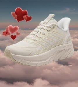 Allswifit white walking shoe for women with stable anchor support and thick cushioned sole.