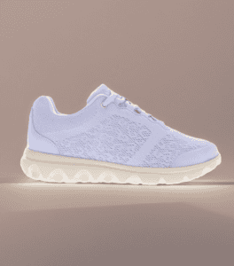 Light blue athletic sneaker on display